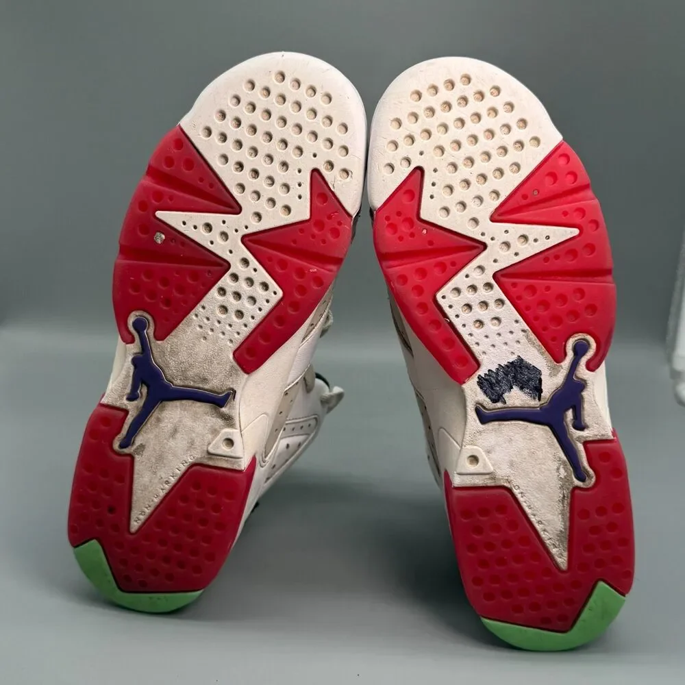 Air Jordan 6 Retro Boy's 7 White Leather Lace-Up Athletic Running Sneakers